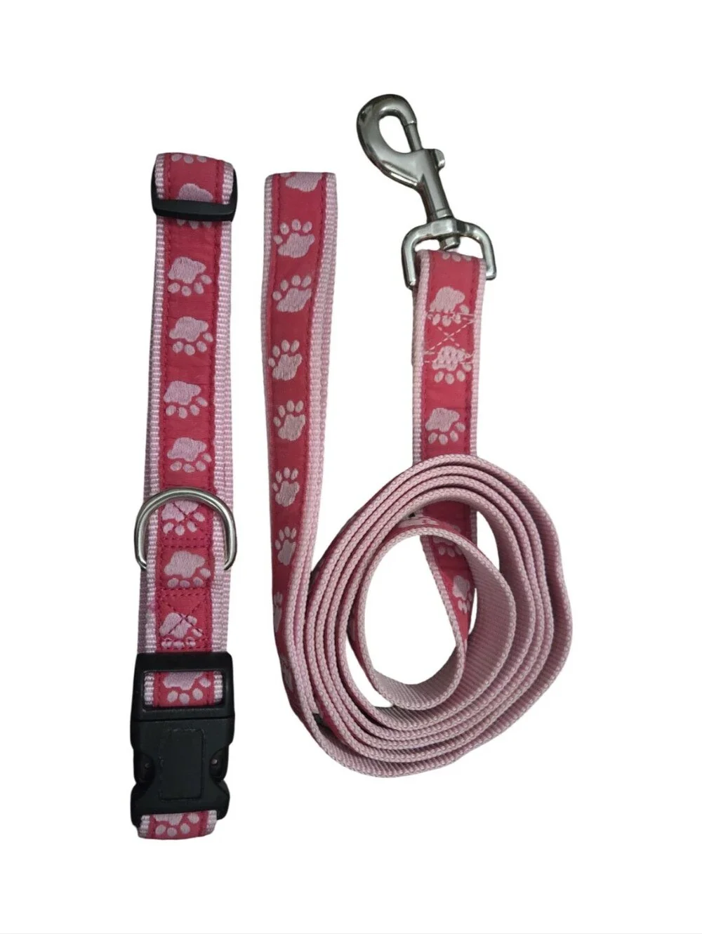 Pink Paw-Print Dog Leash and Collar Set - Unbranded Riboon 1